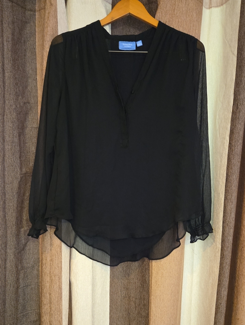 Simply Vera Vera Wang Black Sheer V-Neck Blouse